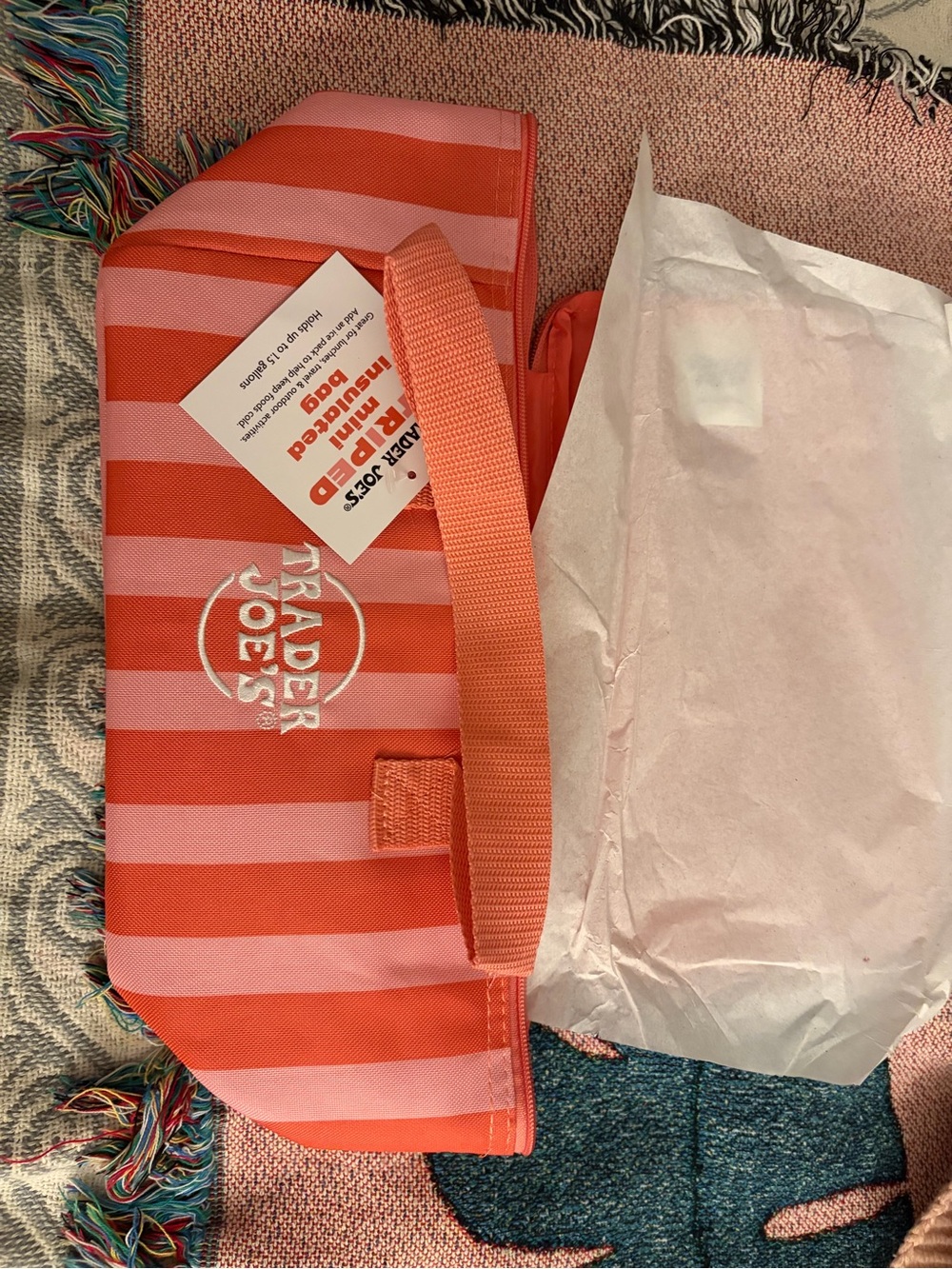 Trader Joe's Pink & Coral Stripe mini insulated Cooler Bag
